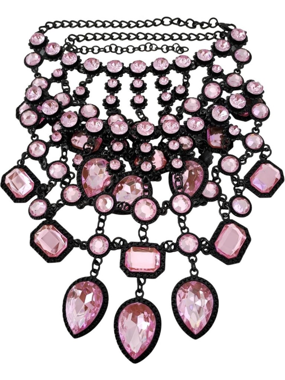 925 Sterling Silver Ethnic Bib Jewelry Set - Chunky Crystal Tassel Necklace